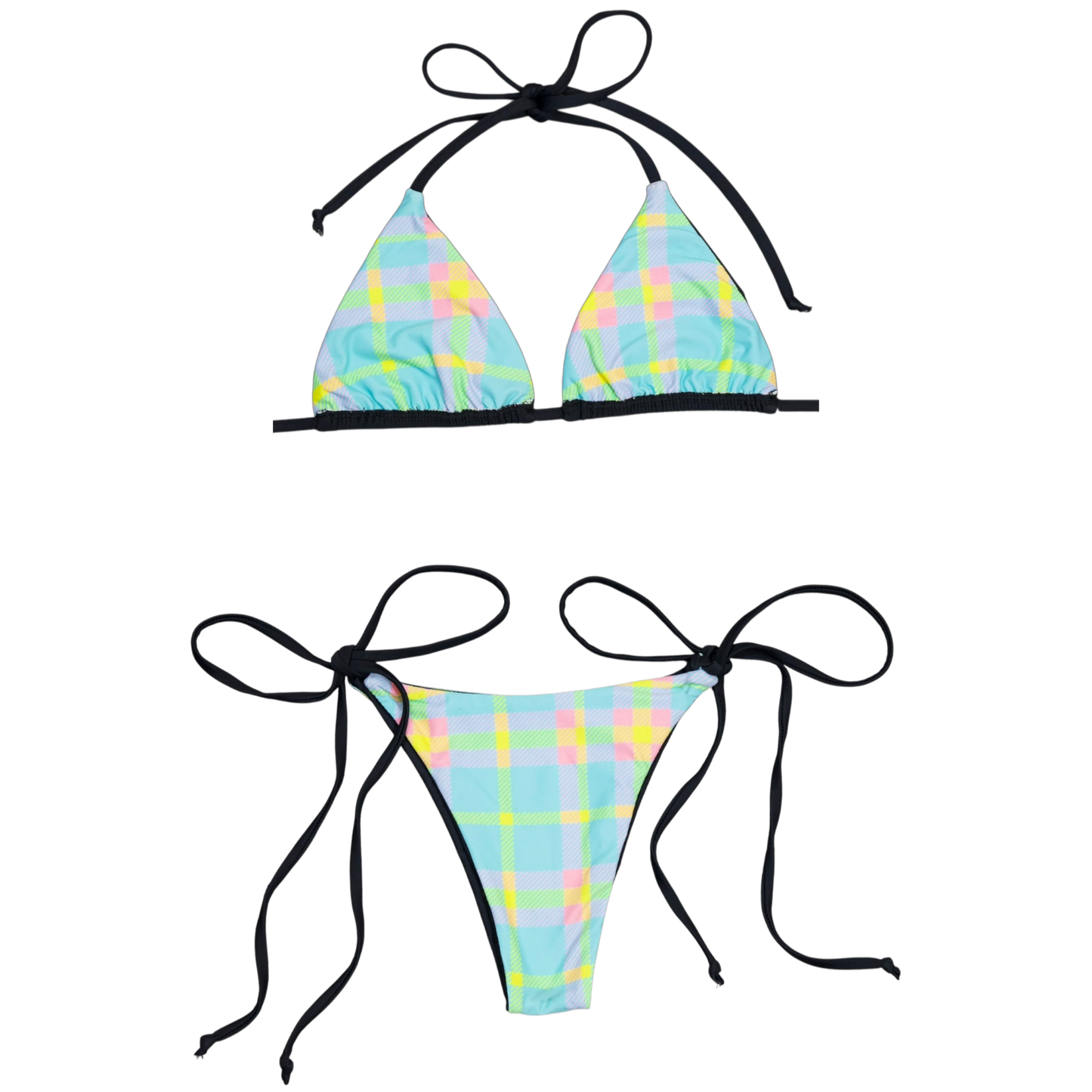 Plaid Laced Bikini Top